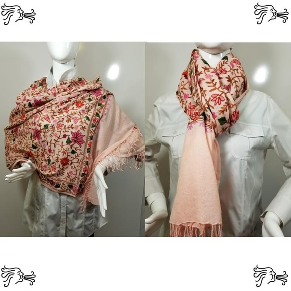 Pink Embroidered Kashmir 100% Wool Scarf